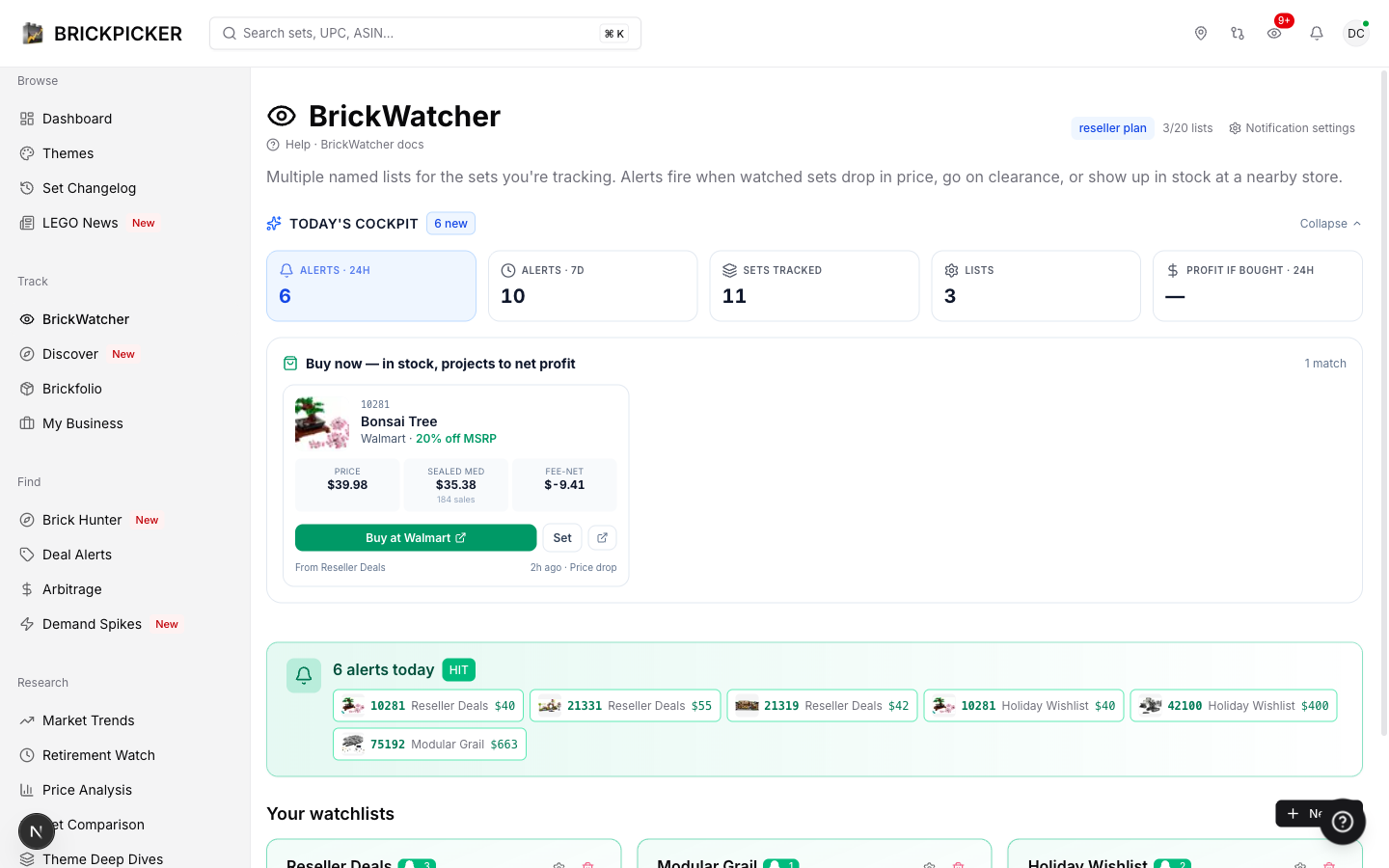 BrickWatcher cockpit overview