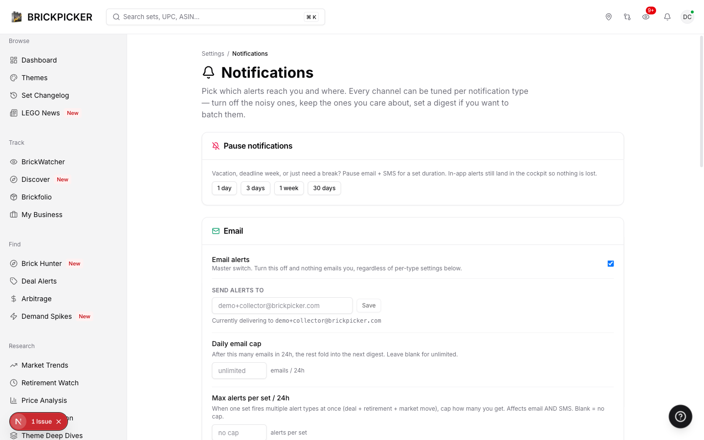 Alert preferences popover