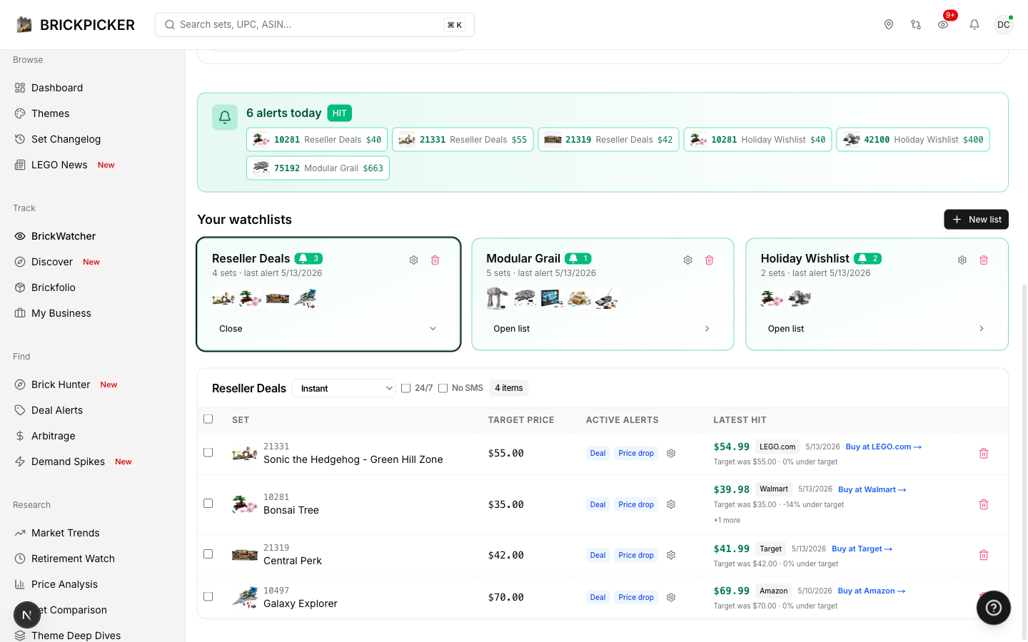 Per-list detail with item alerts